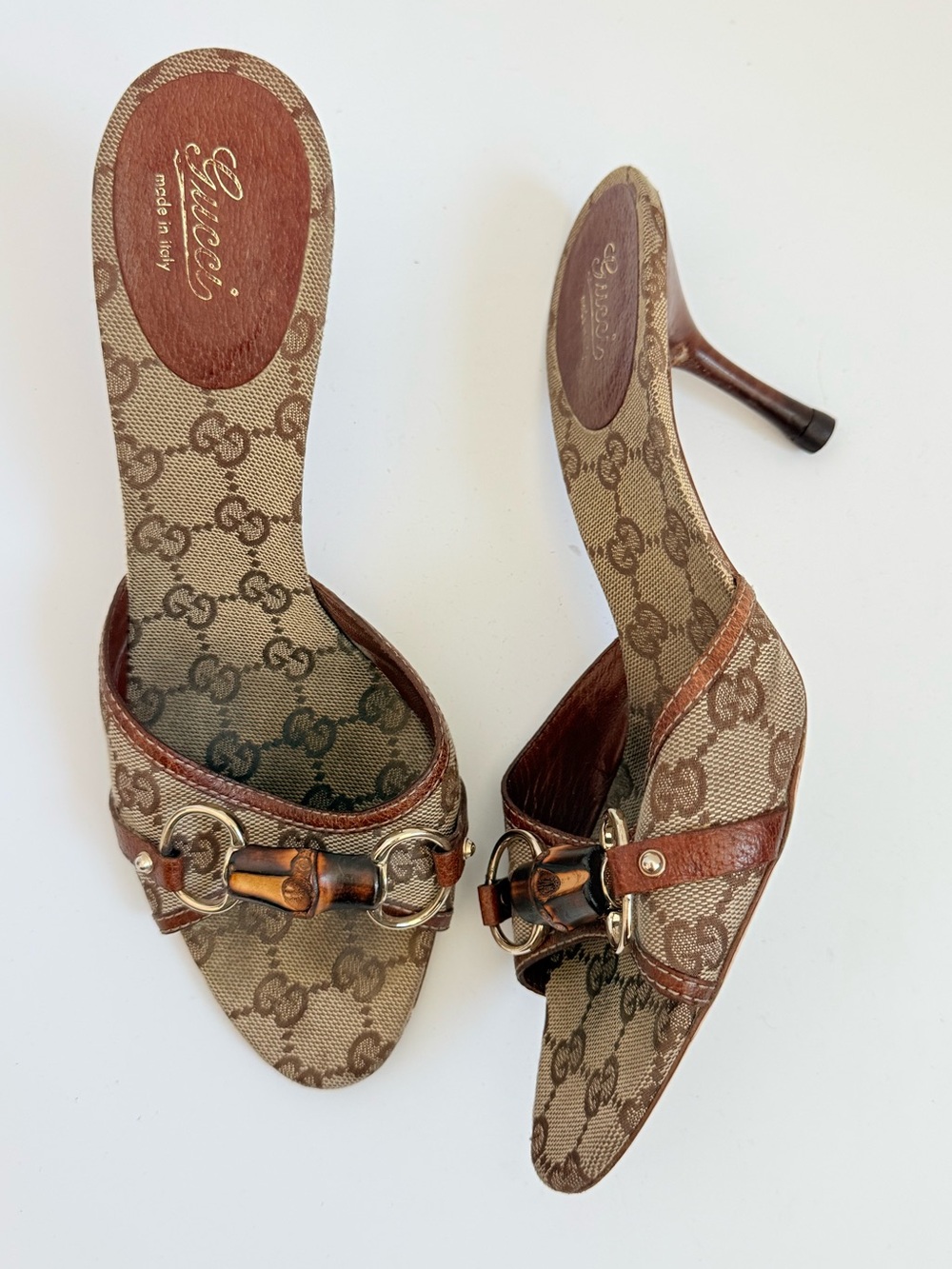 Gucci Tom Ford Era GG Canvas Bamboo Horsebit Mule Heels Archival Y2K Monogram 9 - Picture 2 of 9